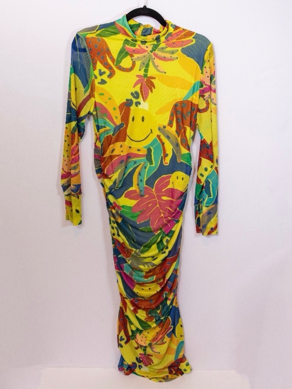 FARM Rio Jungle Print Ruched Mesh Dress – Size Large